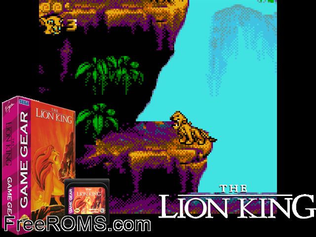 Lion King, The alt Game Gear game showing 3D box cover and gameplay screenshot